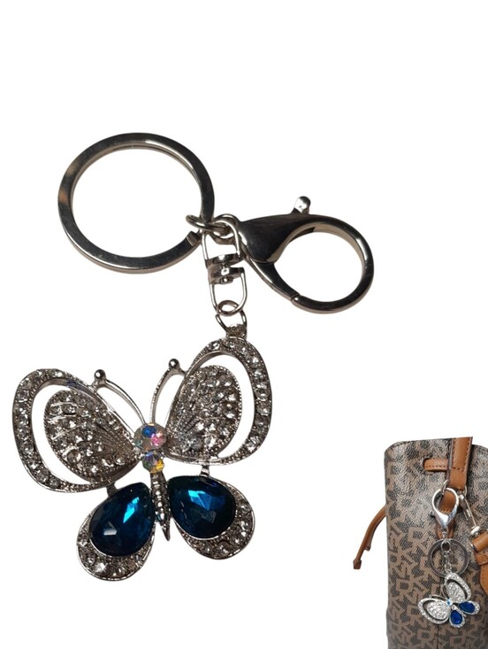 Accessories - Bling Crystal Butterfly Keychain Purse Charm - Sapphire Blue - Bag Charm